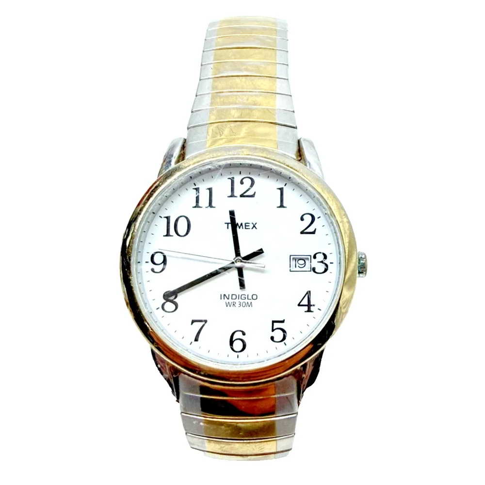Timex Mens Watch 35mm Two Tone Stainless Steel Case And Band Date & Indiglo A11